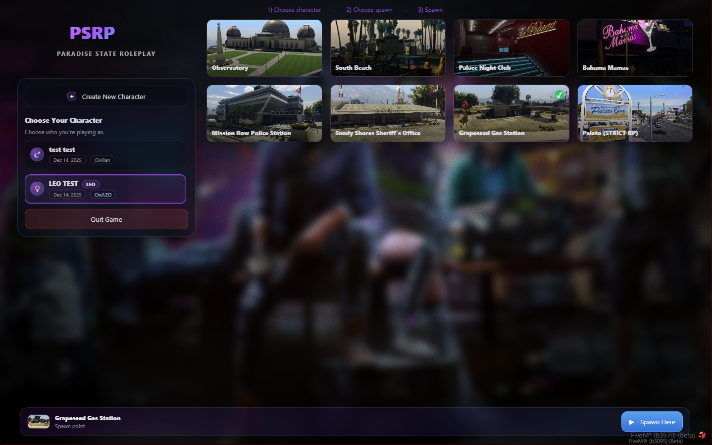 Character Selection / Spawn Selection